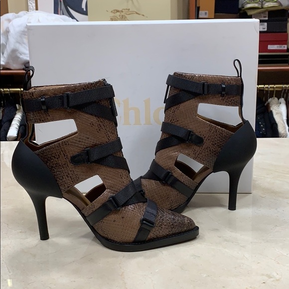 CHLOE TRACY RARE COCONUT BROWN LUXURY SHORT BOOTS IN WATER SNAKE LEATHER SIZE 38 - Picture 4 of 10